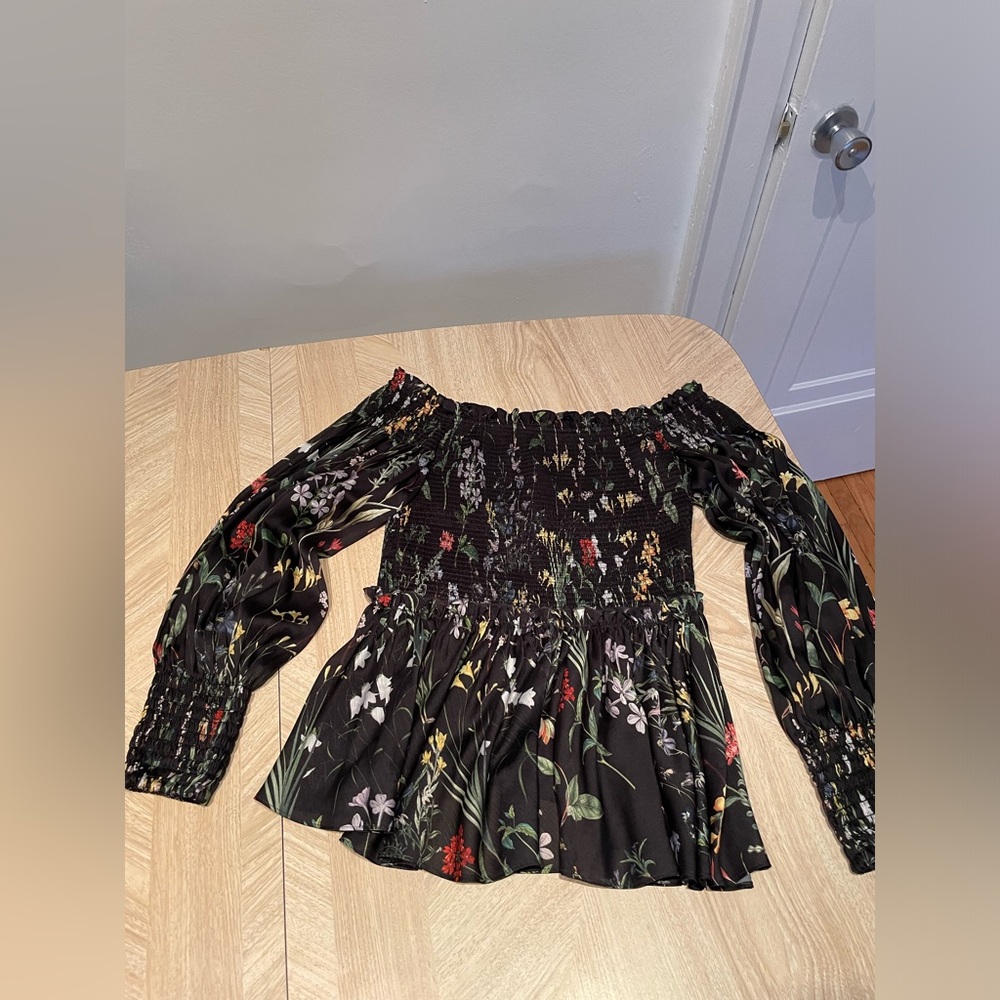 Silky off the shoulder floral peplum top